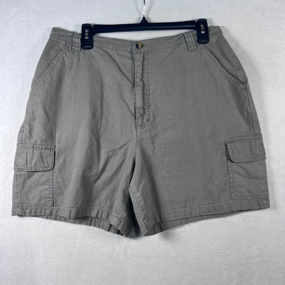 Gloria‎ Vanderbilt Womens Petite 16 Linen Blend Cargo Shorts Gray High Rise